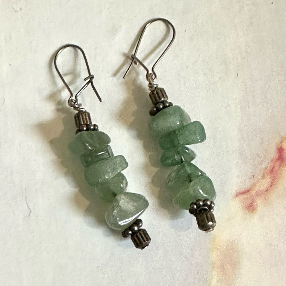 Aventurine silver tone drop earrings